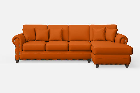 Marano 4 Seater Right Hand Facing Chaise Lounge Corner Sofa Orange Leather