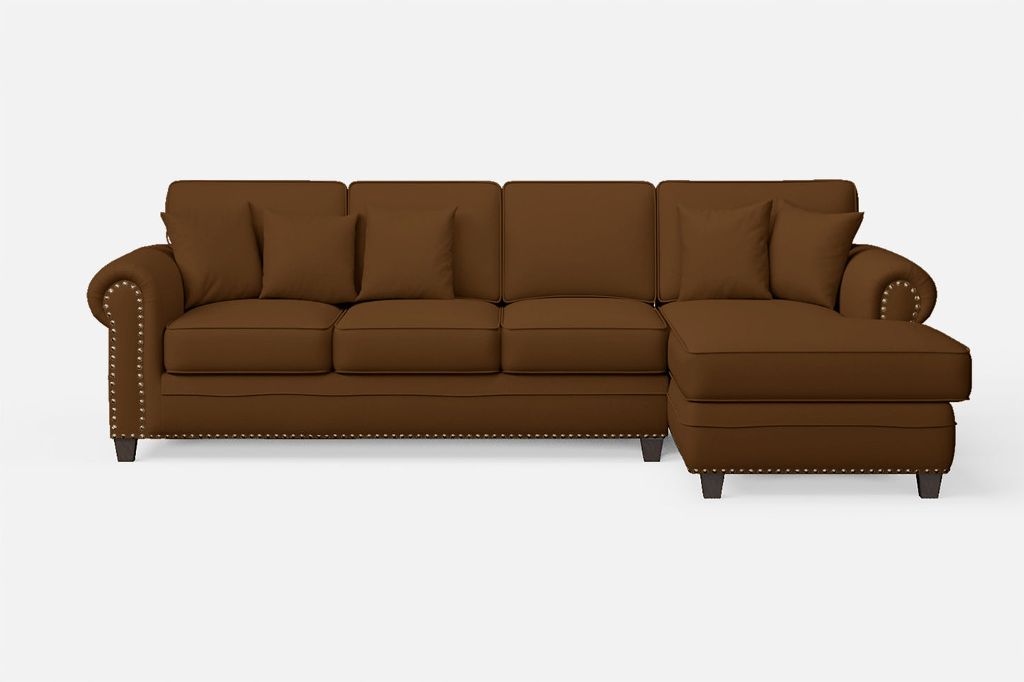 Marano 4 Seater Right Hand Facing Chaise Lounge Corner Sofa Walnut Brown Leather