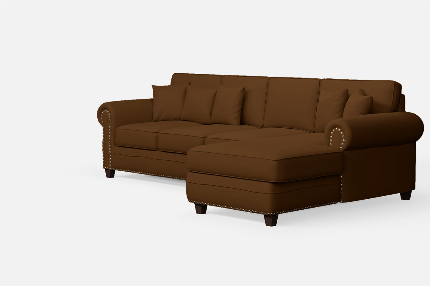 Marano 4 Seater Right Hand Facing Chaise Lounge Corner Sofa Walnut Brown Leather