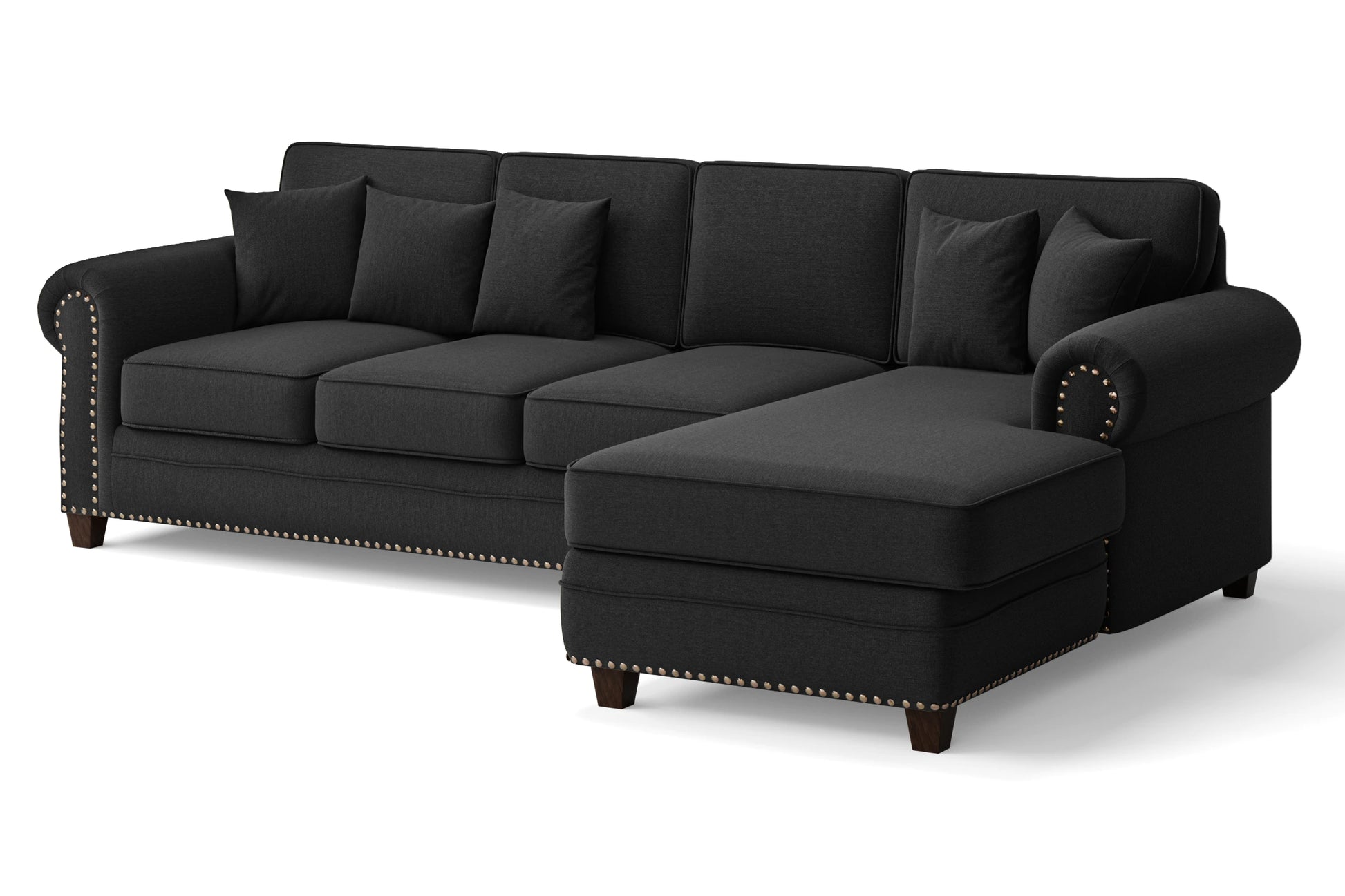 Marano 4 Seater Right Hand Facing Chaise Lounge Corner Sofa Black Linen Fabric