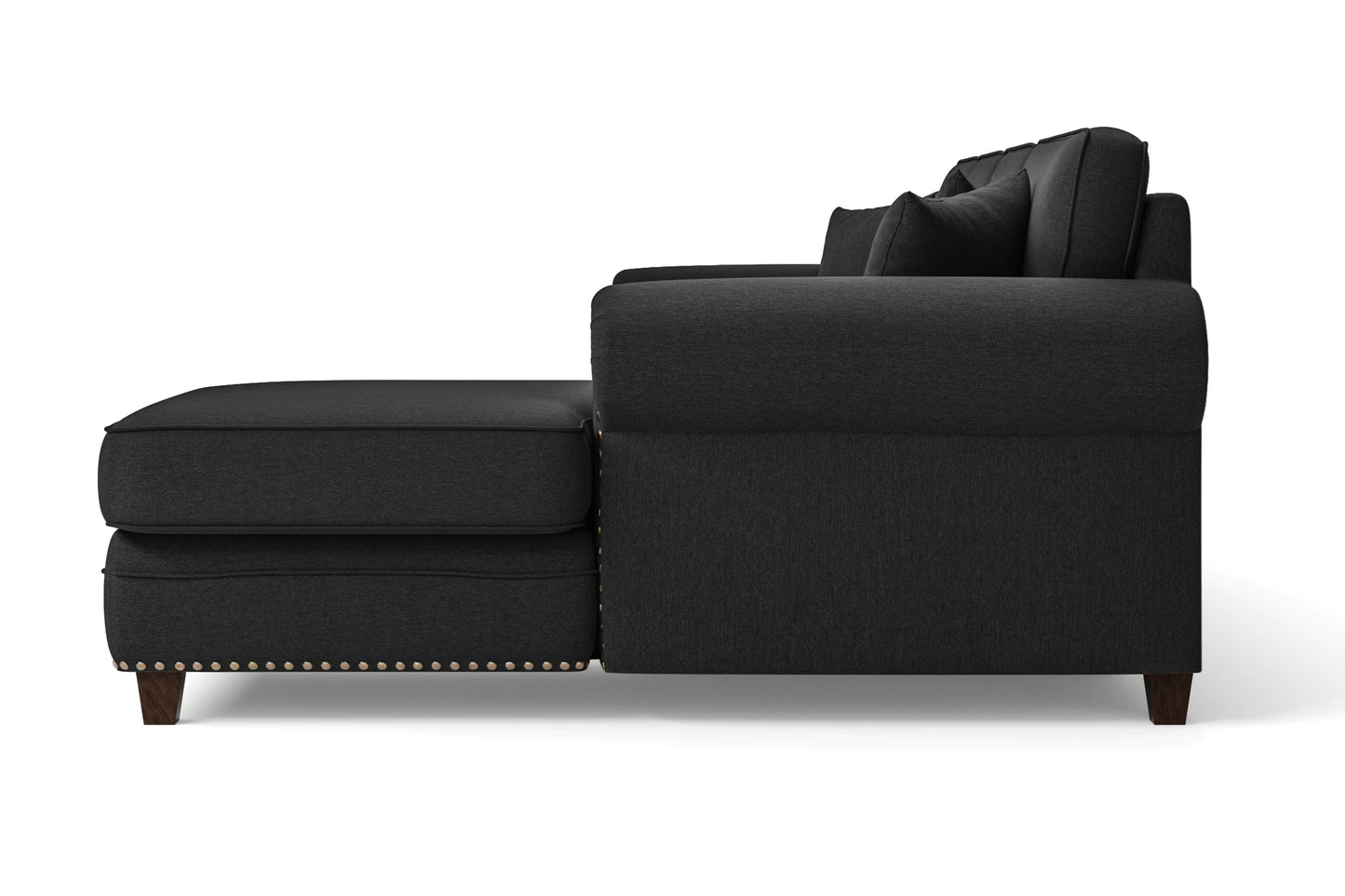 Marano 4 Seater Right Hand Facing Chaise Lounge Corner Sofa Black Linen Fabric