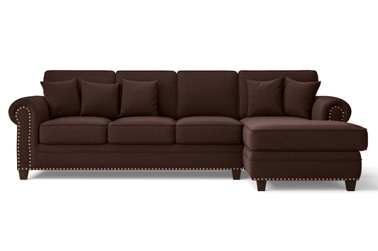 Marano 4 Seater Right Hand Facing Chaise Lounge Corner Sofa Coffee Brown Linen Fabric