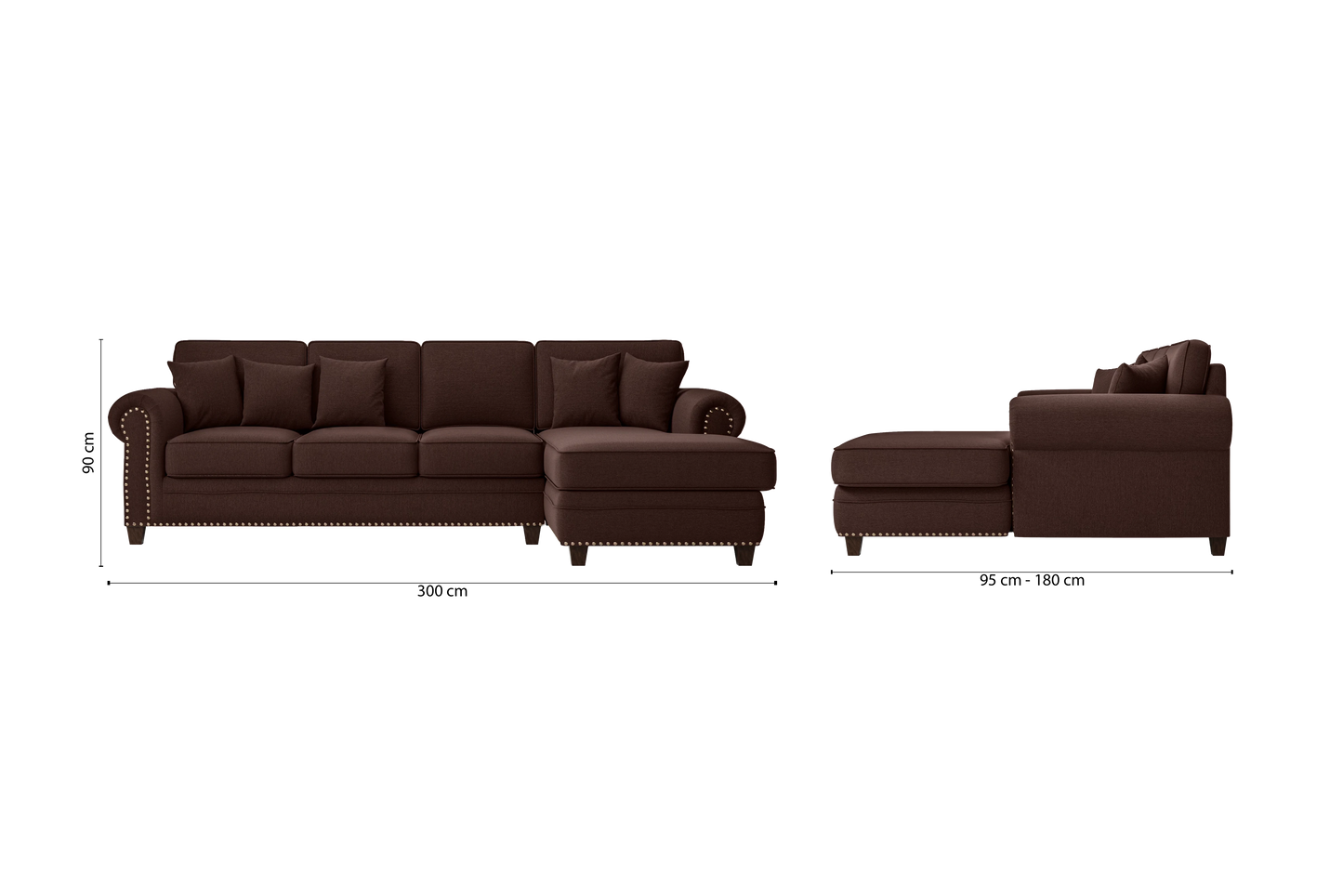 Marano 4 Seater Right Hand Facing Chaise Lounge Corner Sofa Coffee Brown Linen Fabric