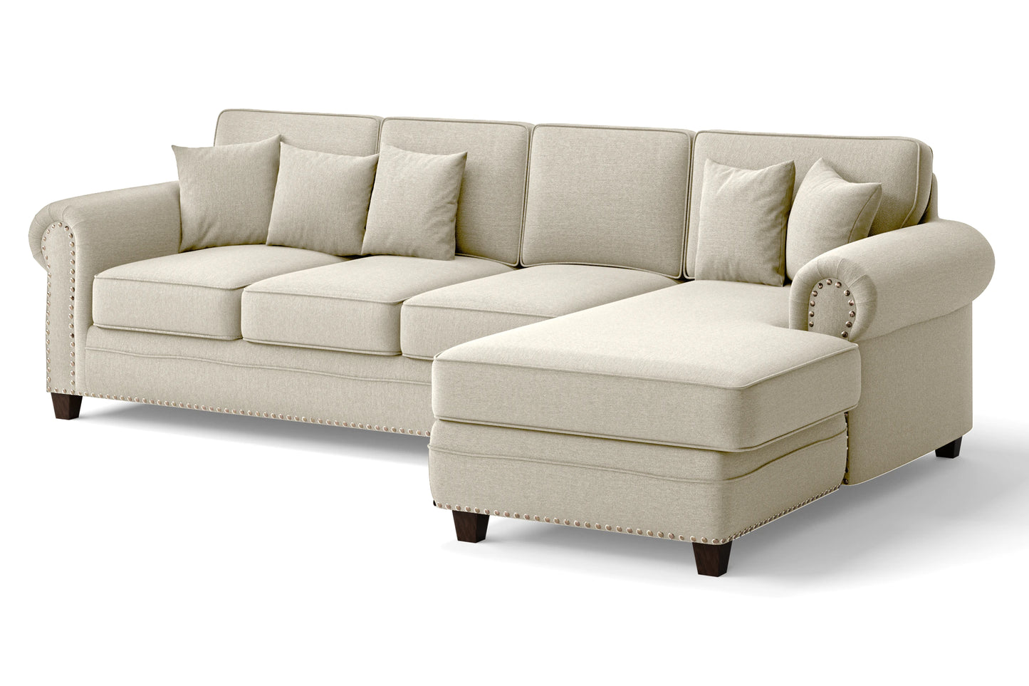 Marano 4 Seater Right Hand Facing Chaise Lounge Corner Sofa Cream Linen Fabric