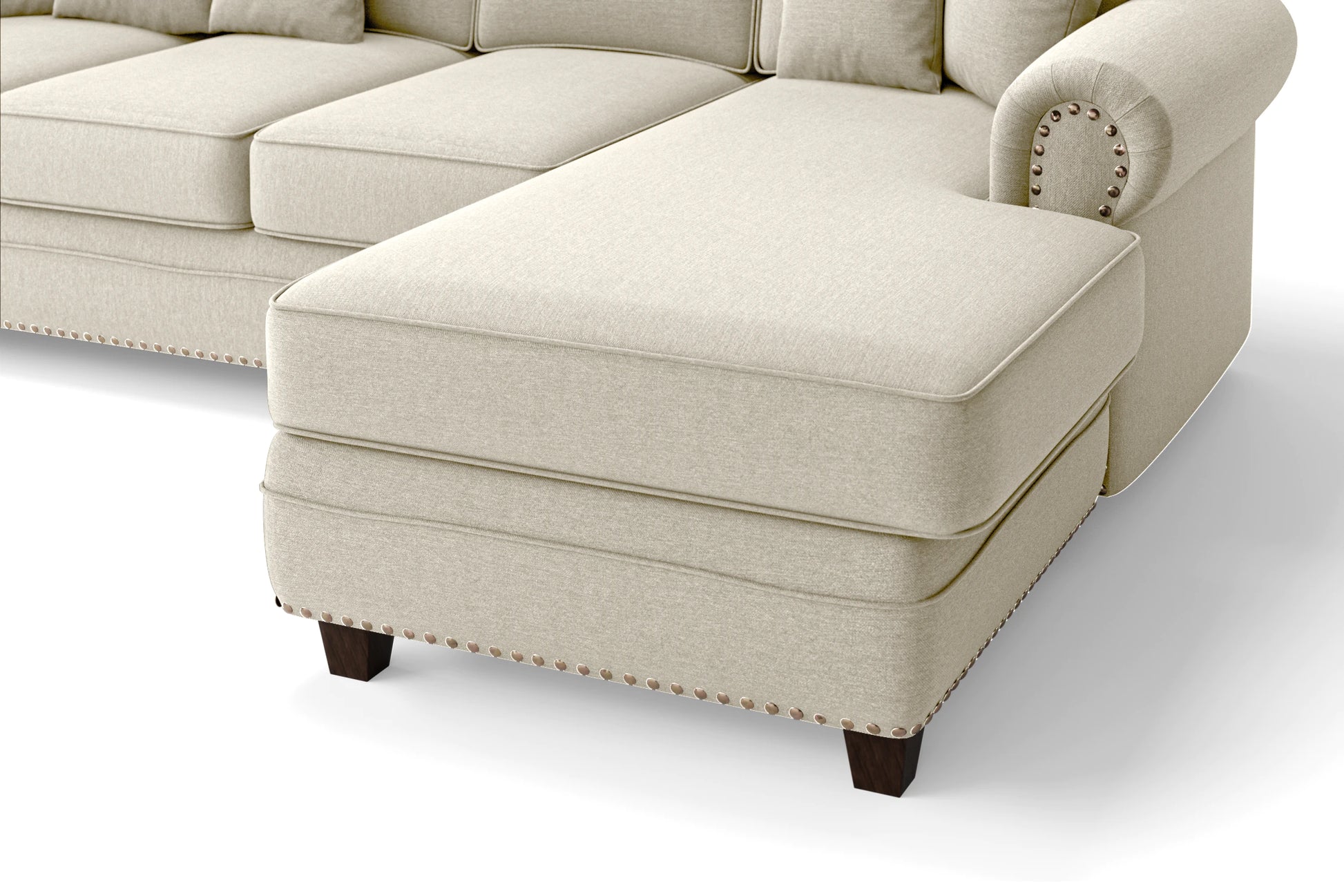 Marano 4 Seater Right Hand Facing Chaise Lounge Corner Sofa Cream Linen Fabric