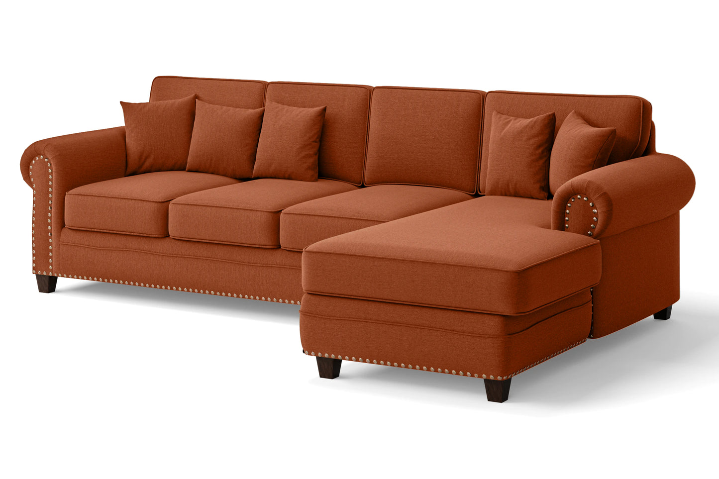 Marano 4 Seater Right Hand Facing Chaise Lounge Corner Sofa Orange Linen Fabric