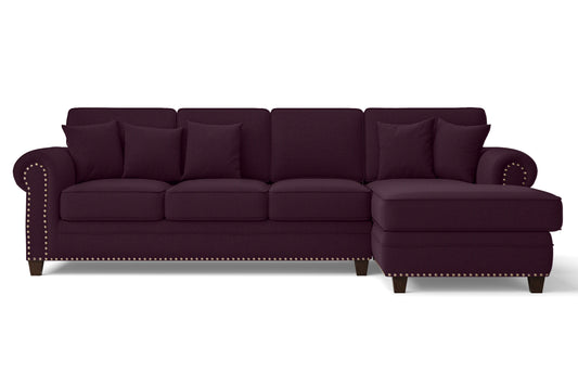 Marano 4 Seater Right Hand Facing Chaise Lounge Corner Sofa Purple Linen Fabric