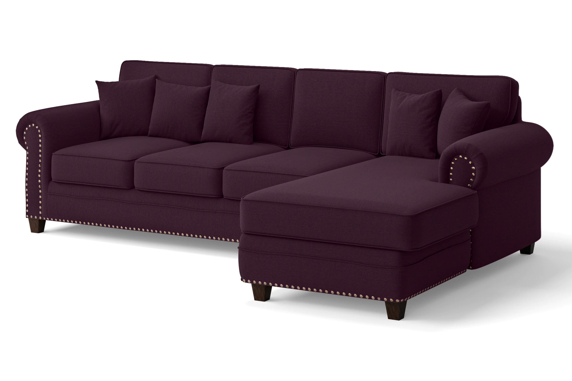 Marano 4 Seater Right Hand Facing Chaise Lounge Corner Sofa Purple Linen Fabric