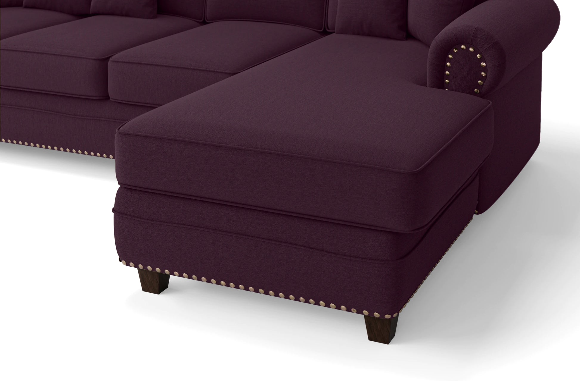 Marano 4 Seater Right Hand Facing Chaise Lounge Corner Sofa Purple Linen Fabric