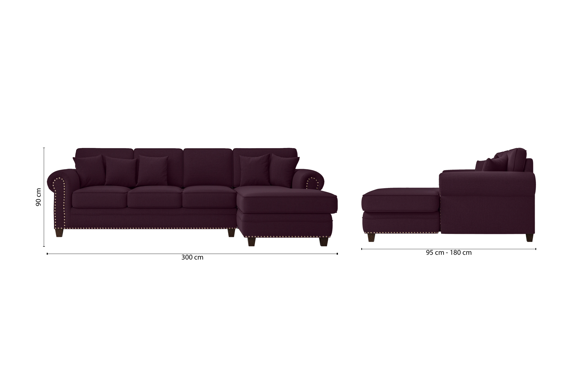 Marano 4 Seater Right Hand Facing Chaise Lounge Corner Sofa Purple Linen Fabric