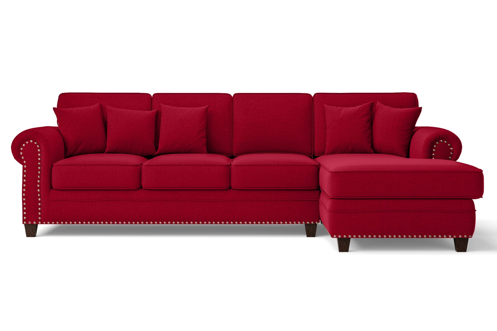 Marano 4 Seater Right Hand Facing Chaise Lounge Corner Sofa Red Linen Fabric