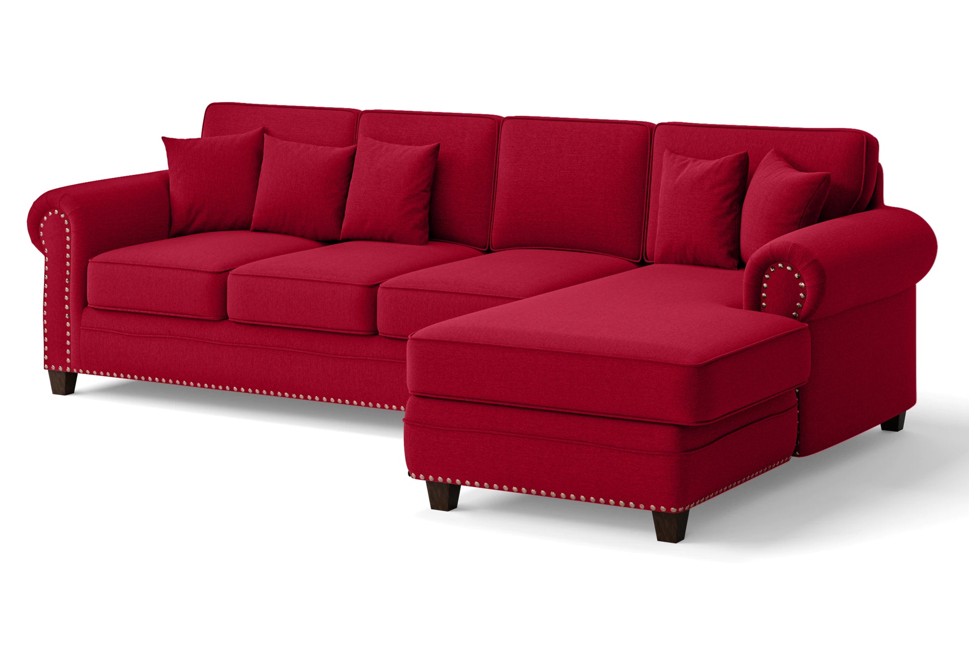 Marano 4 Seater Right Hand Facing Chaise Lounge Corner Sofa Red Linen Fabric