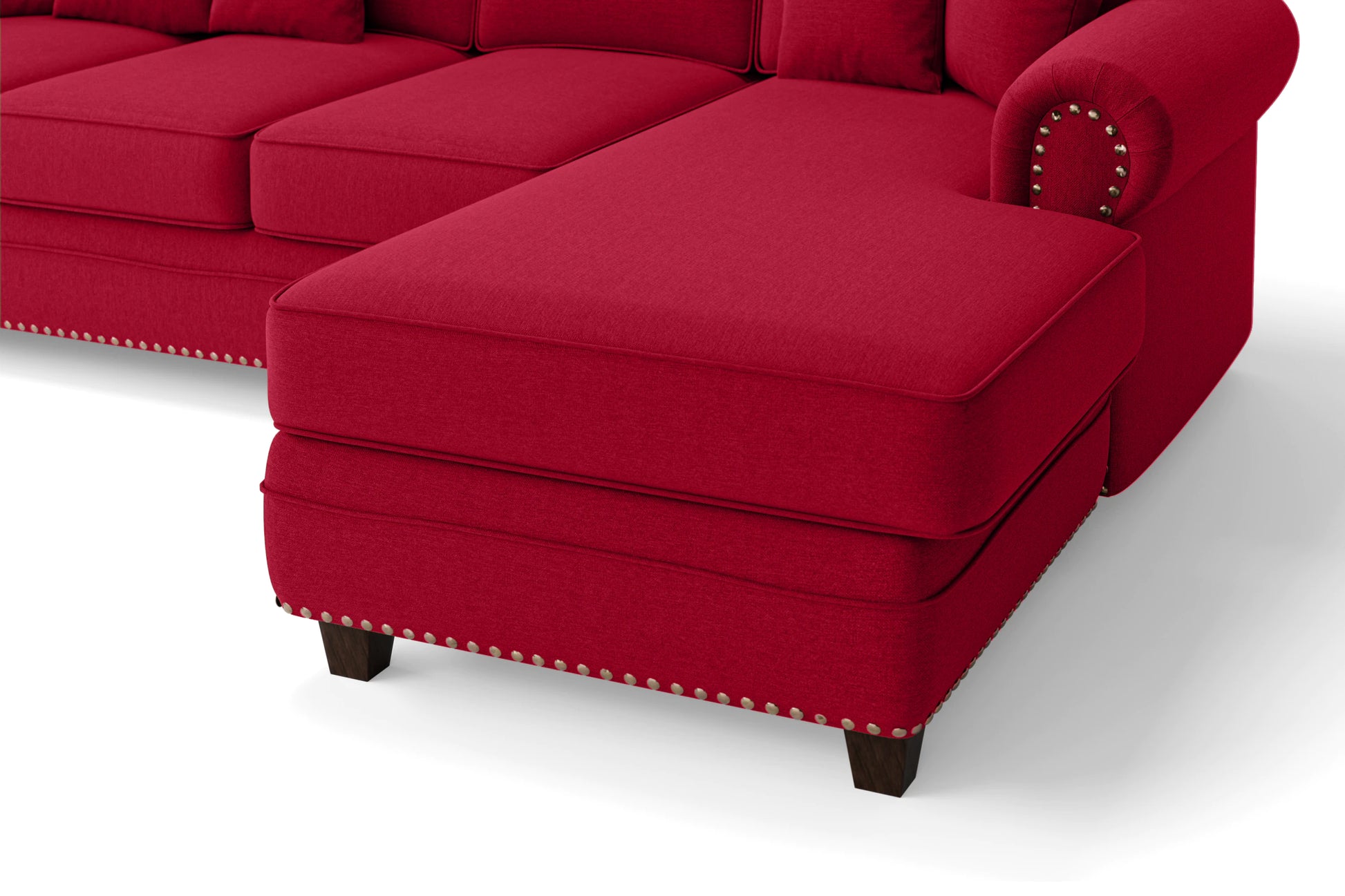 Marano 4 Seater Right Hand Facing Chaise Lounge Corner Sofa Red Linen Fabric