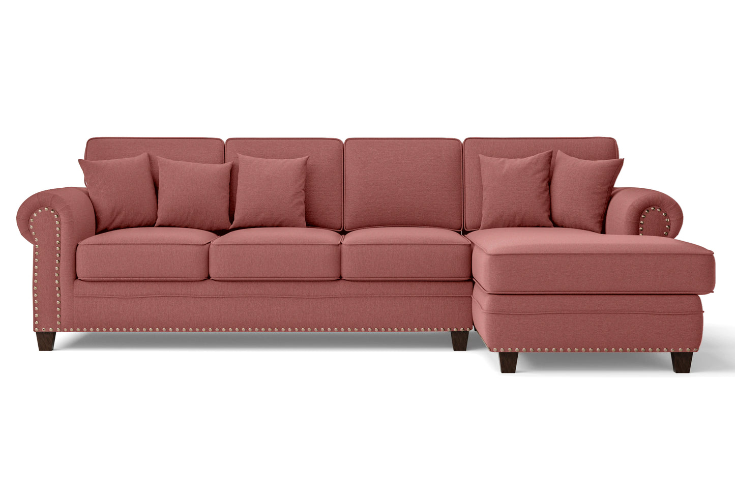 Marano 4 Seater Right Hand Facing Chaise Lounge Corner Sofa Rose Pink Linen Fabric