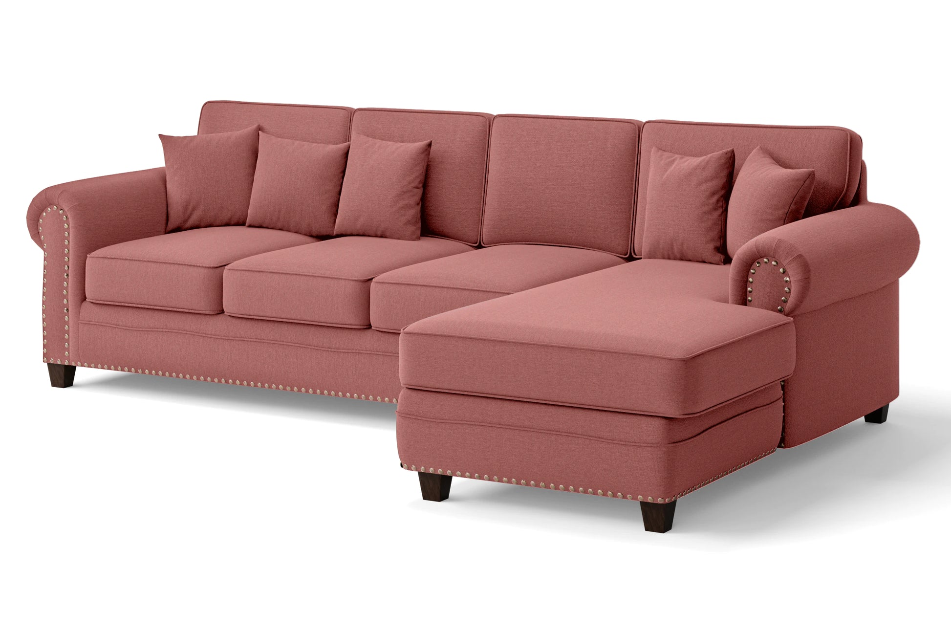 Marano 4 Seater Right Hand Facing Chaise Lounge Corner Sofa Rose Pink Linen Fabric