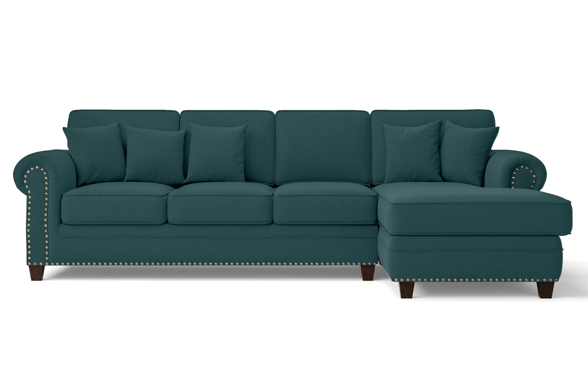 Marano 4 Seater Right Hand Facing Chaise Lounge Corner Sofa Teal Linen Fabric