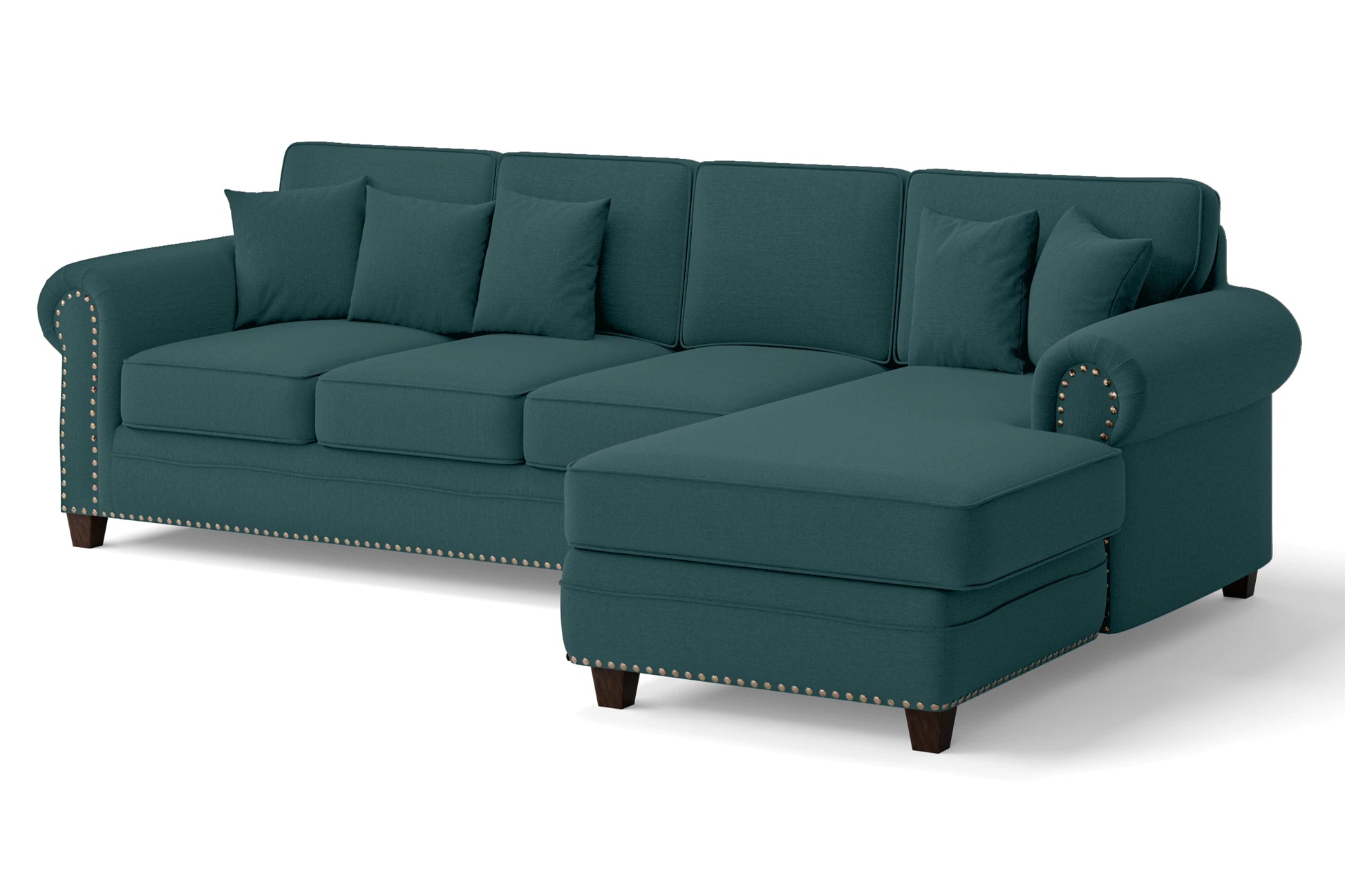 Marano 4 Seater Right Hand Facing Chaise Lounge Corner Sofa Teal Linen Fabric