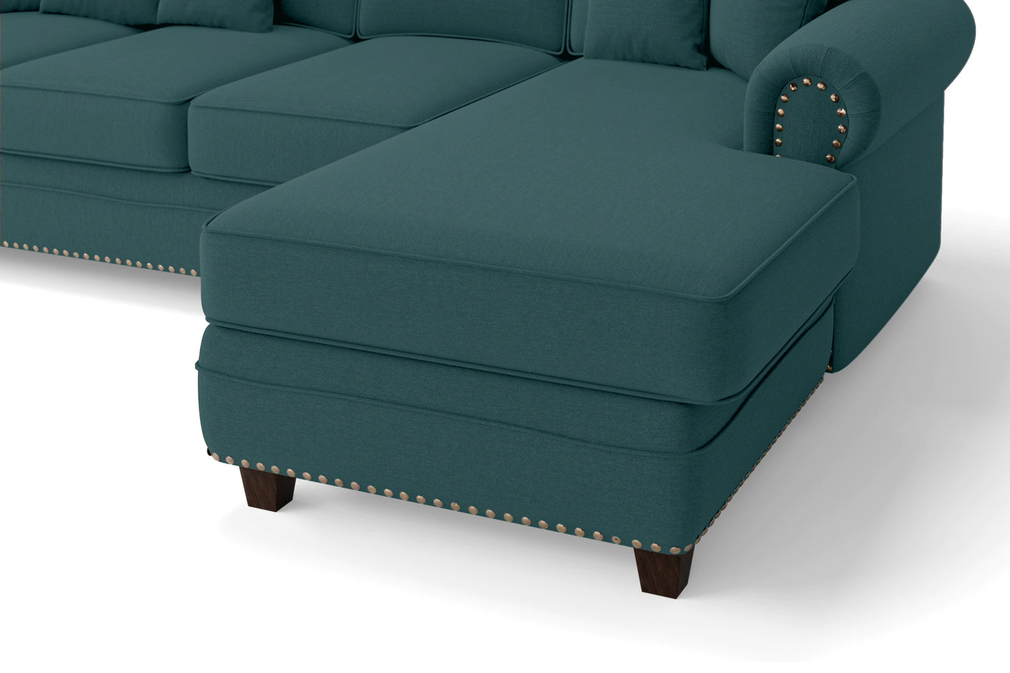 Marano 4 Seater Right Hand Facing Chaise Lounge Corner Sofa Teal Linen Fabric