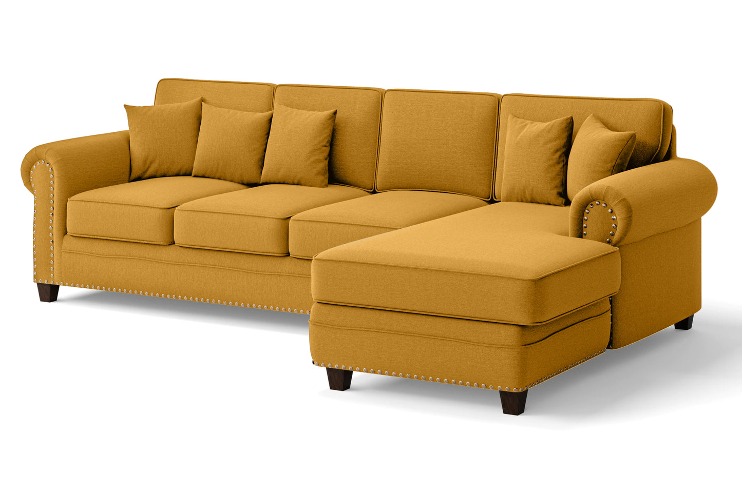 Marano 4 Seater Right Hand Facing Chaise Lounge Corner Sofa Yellow Linen Fabric