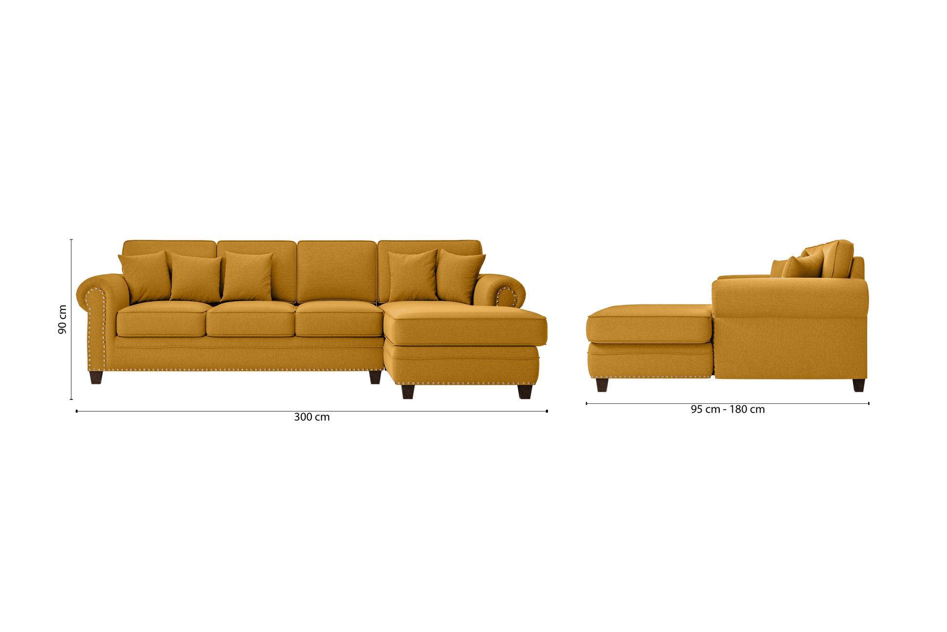 Marano 4 Seater Right Hand Facing Chaise Lounge Corner Sofa Yellow Linen Fabric