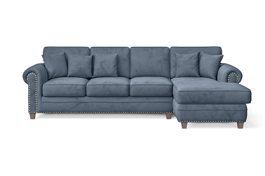 Marano 4 Seater Right Hand Facing Chaise Lounge Corner Sofa Baby Blue Velvet