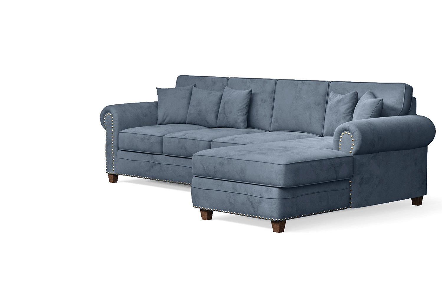 Marano 4 Seater Right Hand Facing Chaise Lounge Corner Sofa Baby Blue Velvet