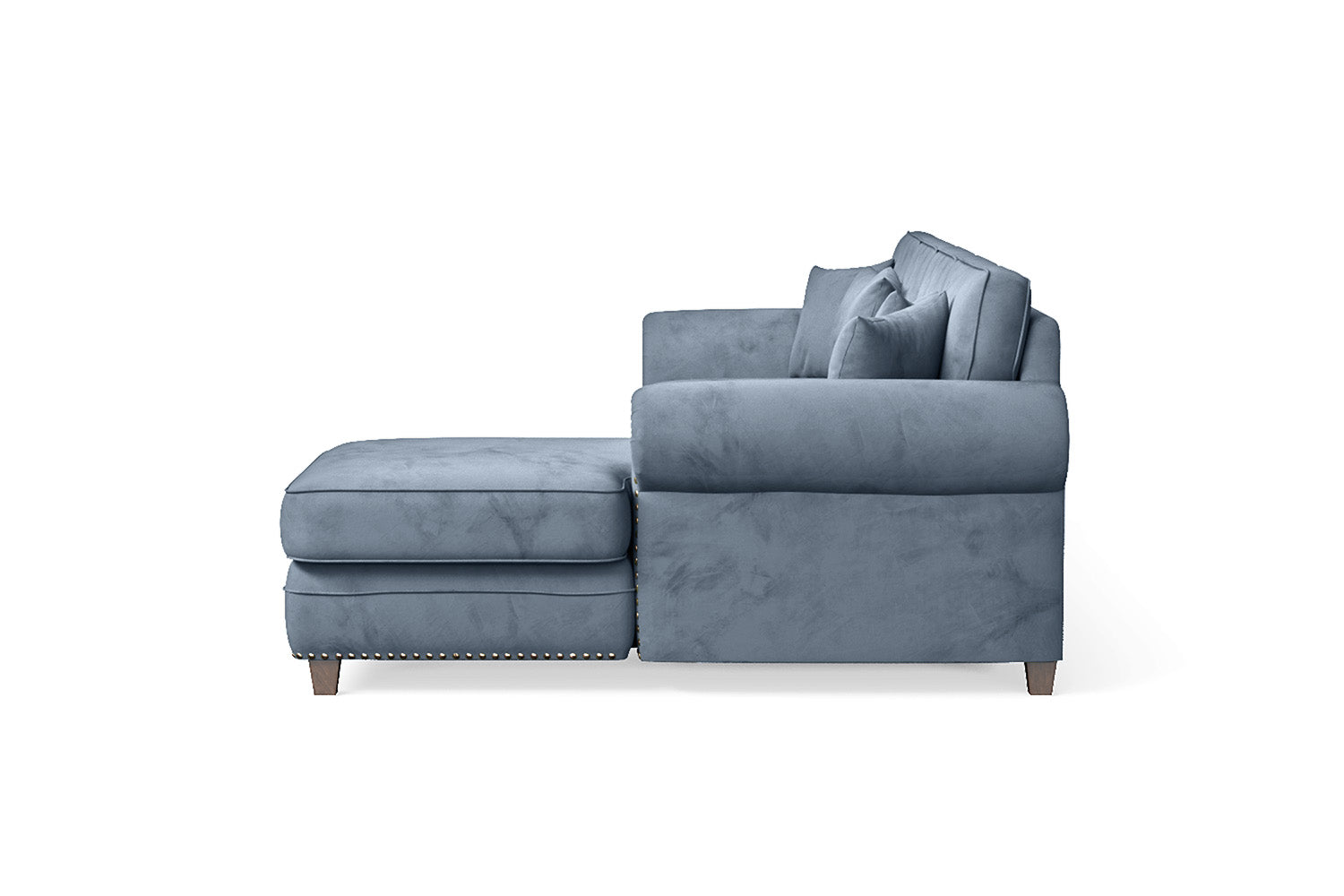 Marano 4 Seater Right Hand Facing Chaise Lounge Corner Sofa Baby Blue Velvet