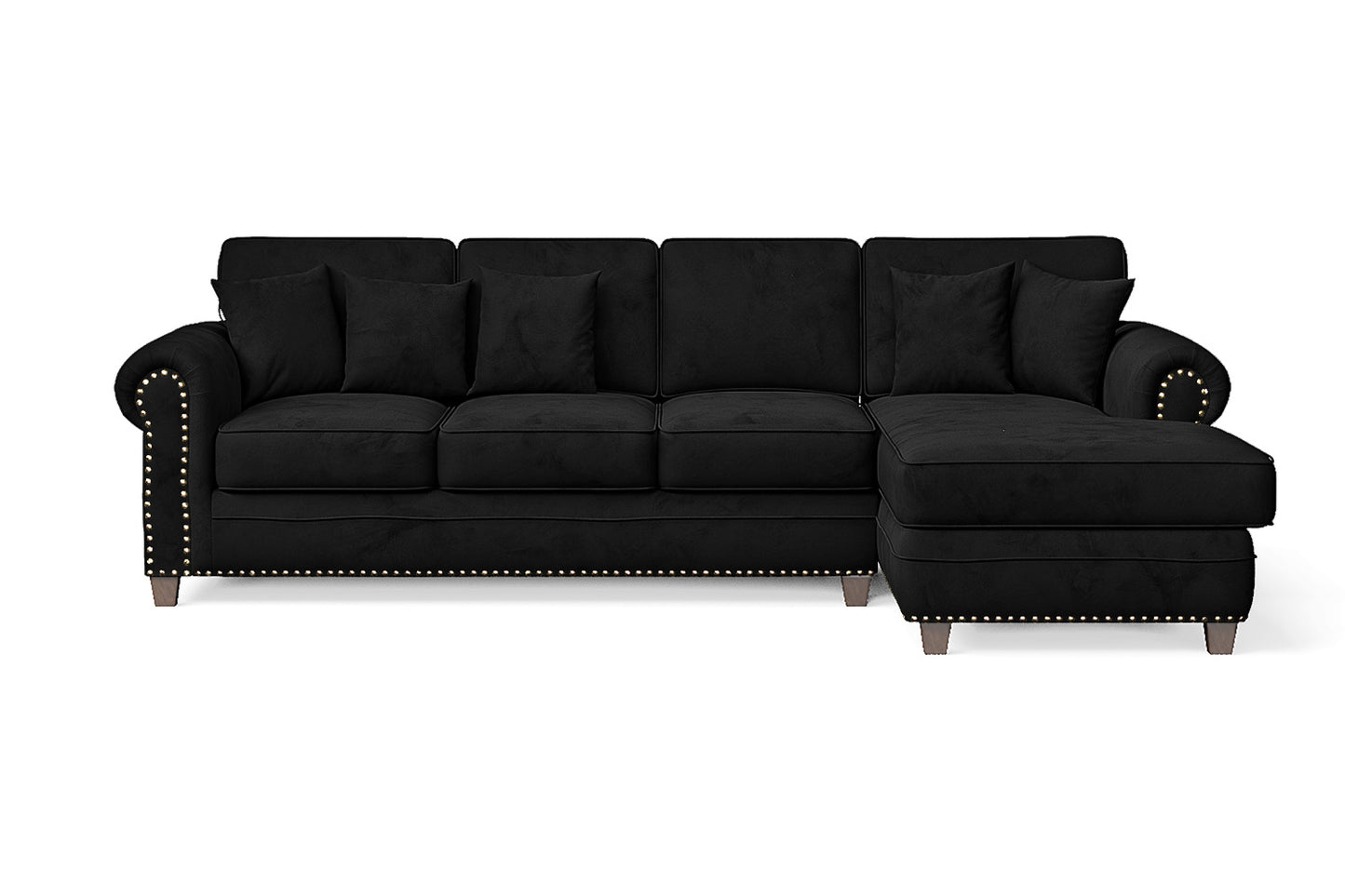 Marano 4 Seater Right Hand Facing Chaise Lounge Corner Sofa Black Velvet