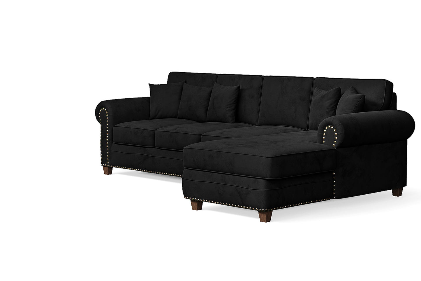 Marano 4 Seater Right Hand Facing Chaise Lounge Corner Sofa Black Velvet