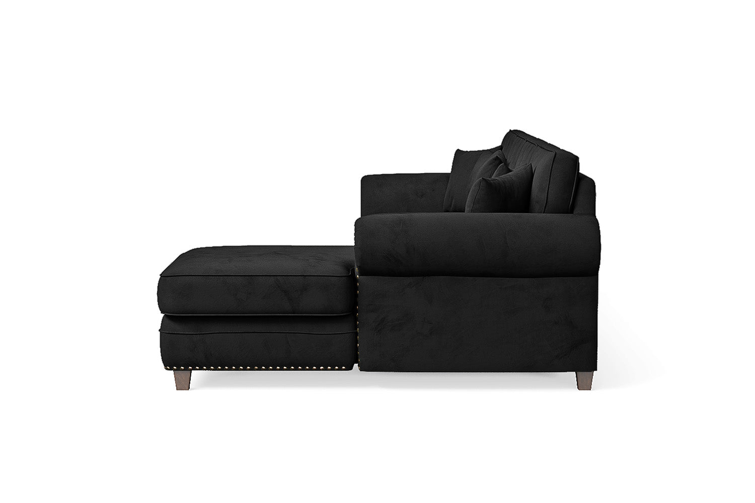 Marano 4 Seater Right Hand Facing Chaise Lounge Corner Sofa Black Velvet