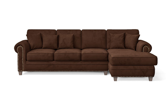 Marano 4 Seater Right Hand Facing Chaise Lounge Corner Sofa Coffee Brown Velvet