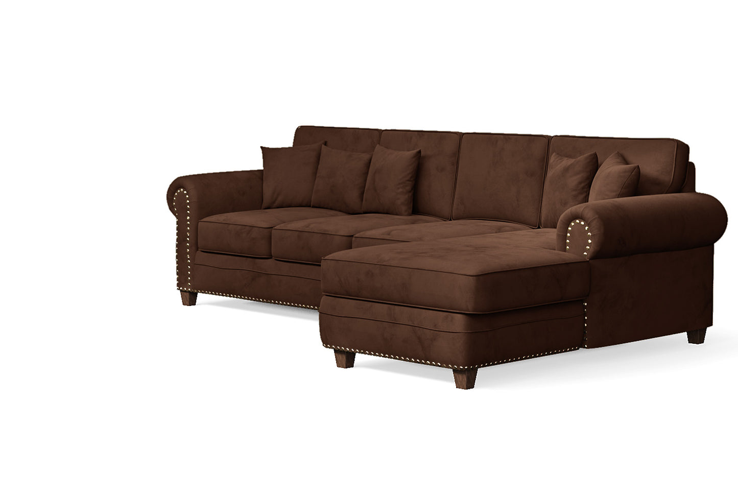 Marano 4 Seater Right Hand Facing Chaise Lounge Corner Sofa Coffee Brown Velvet