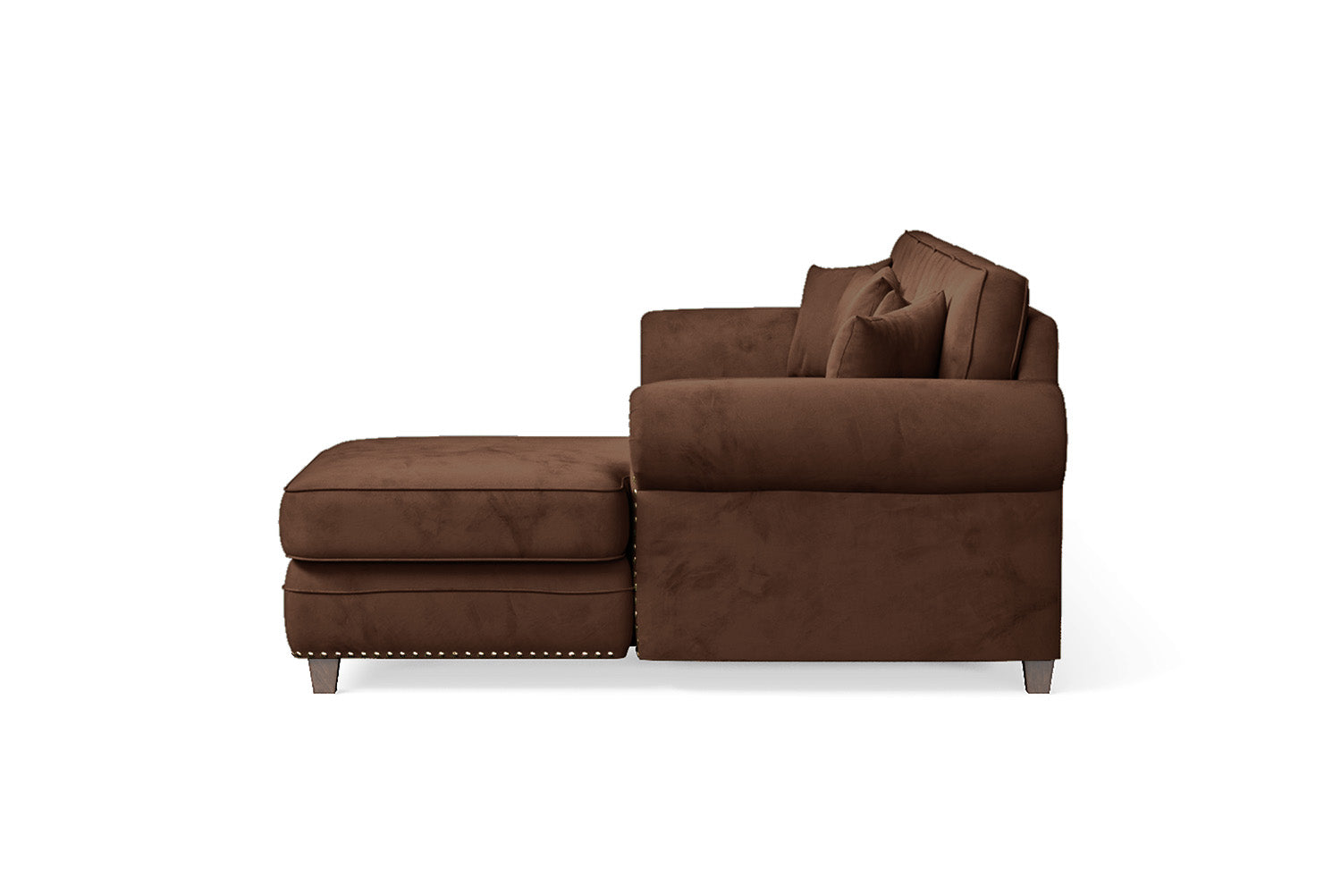 Marano 4 Seater Right Hand Facing Chaise Lounge Corner Sofa Coffee Brown Velvet