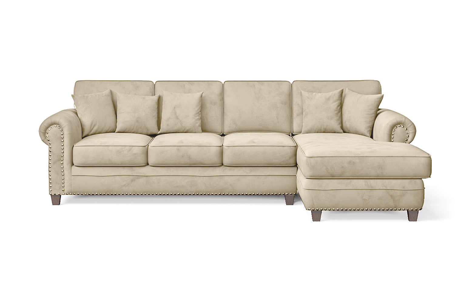 Marano 4 Seater Right Hand Facing Chaise Lounge Corner Sofa Cream Velvet