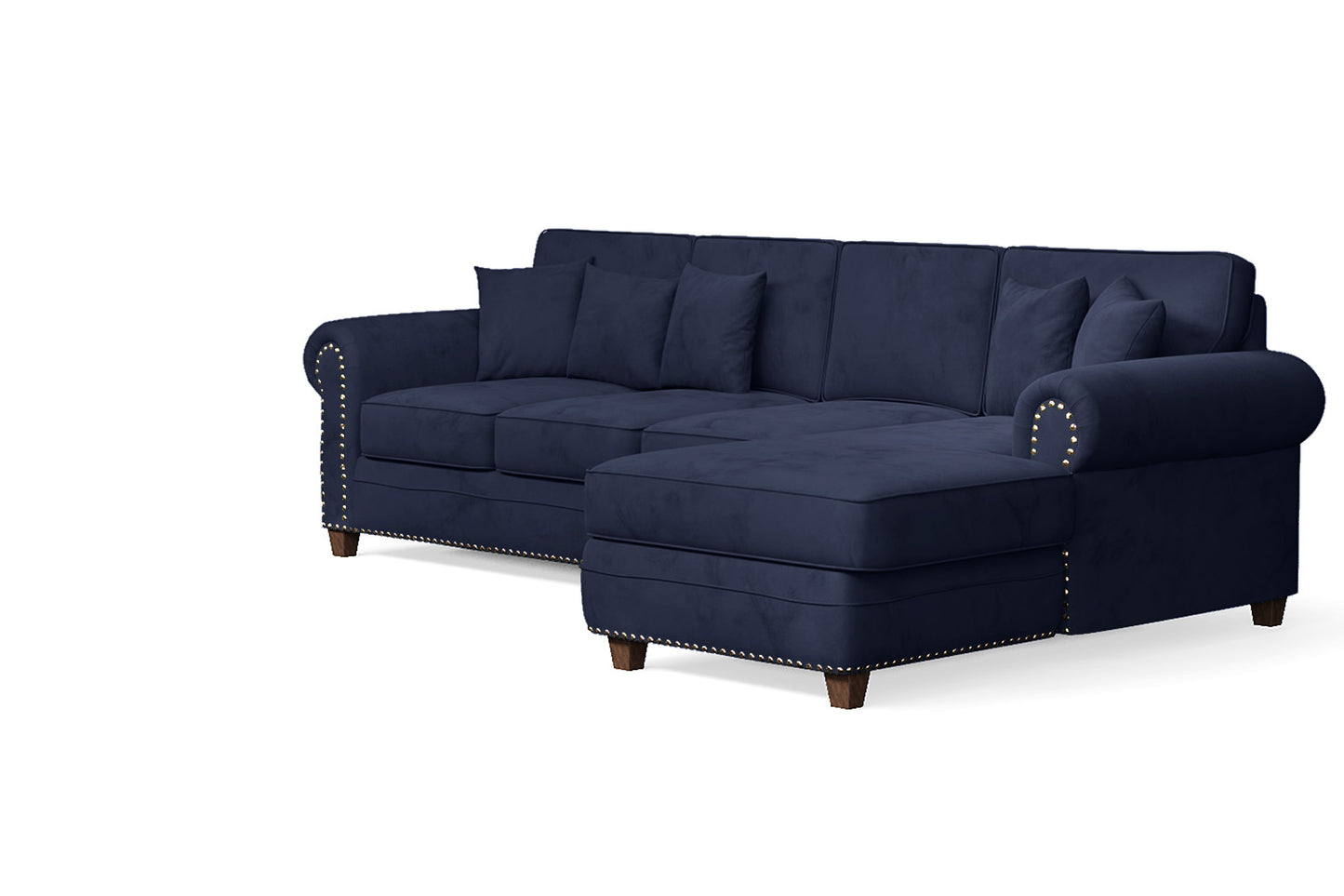 Marano 4 Seater Right Hand Facing Chaise Lounge Corner Sofa Dark Blue Velvet