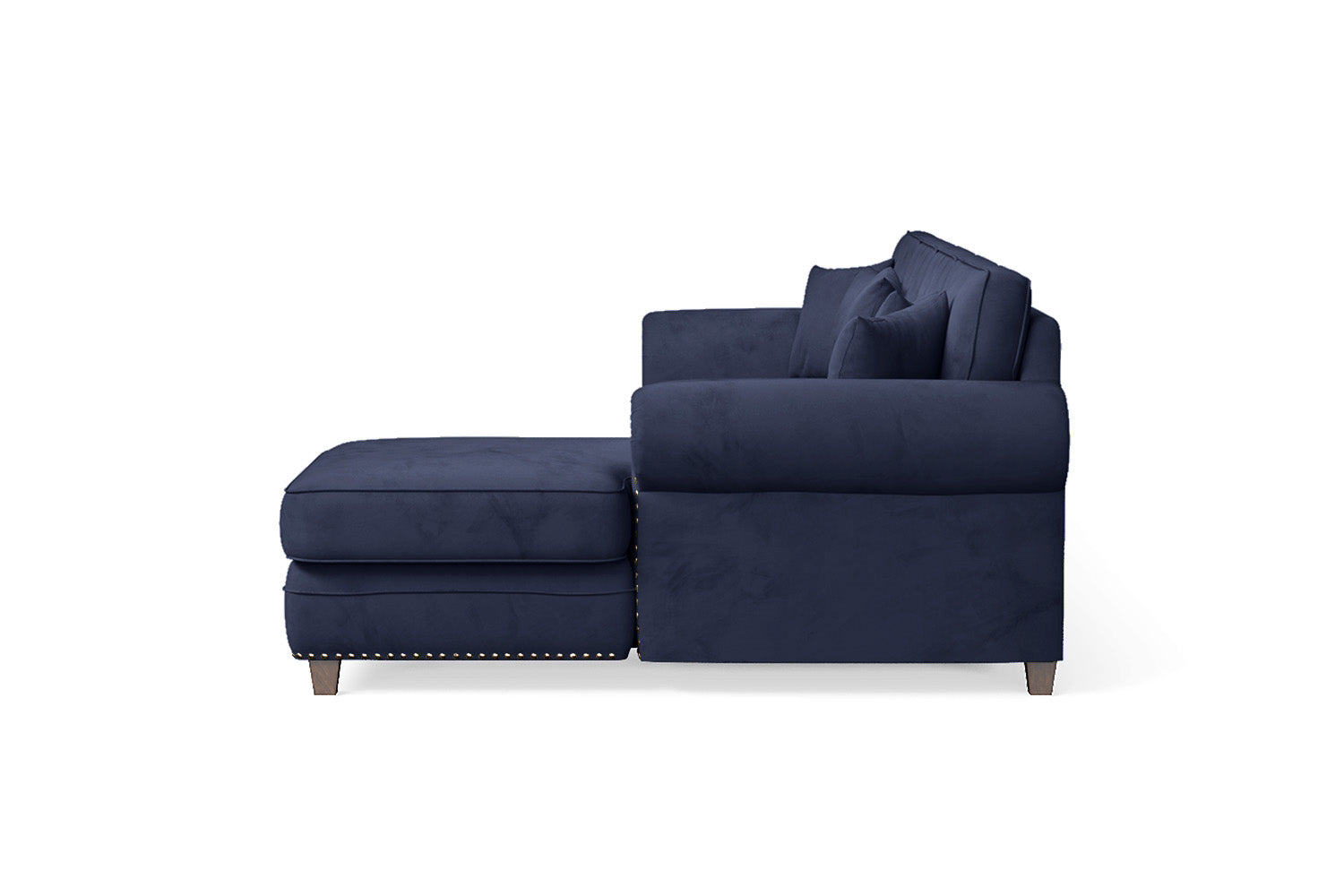 Marano 4 Seater Right Hand Facing Chaise Lounge Corner Sofa Dark Blue Velvet