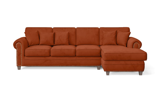 Marano 4 Seater Right Hand Facing Chaise Lounge Corner Sofa Orange Velvet