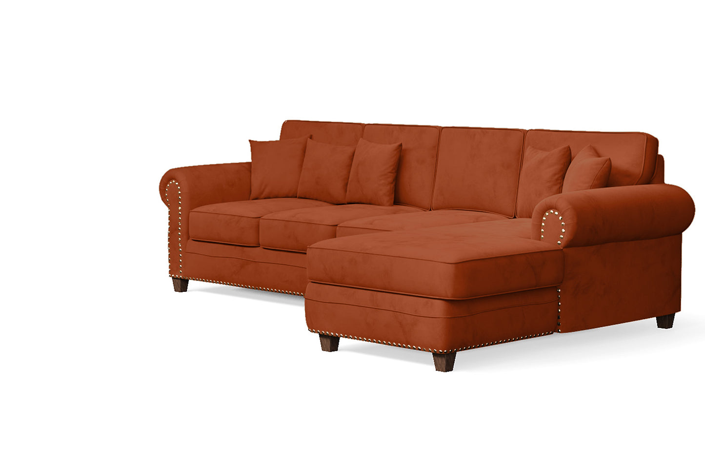 Marano 4 Seater Right Hand Facing Chaise Lounge Corner Sofa Orange Velvet