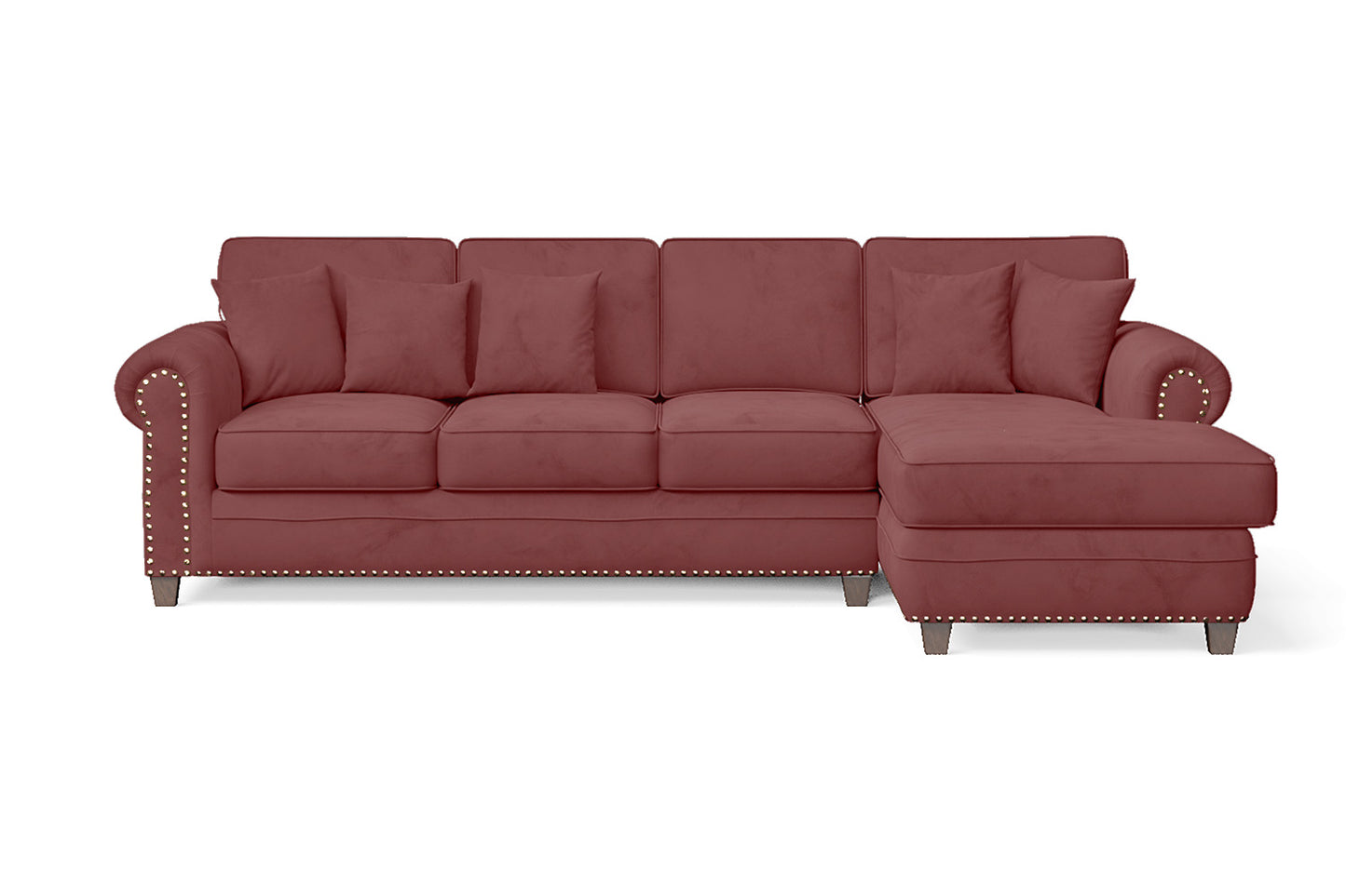 Marano 4 Seater Right Hand Facing Chaise Lounge Corner Sofa Pink Velvet