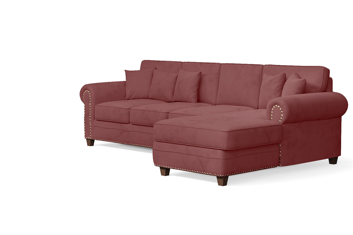 Marano 4 Seater Right Hand Facing Chaise Lounge Corner Sofa Pink Velvet