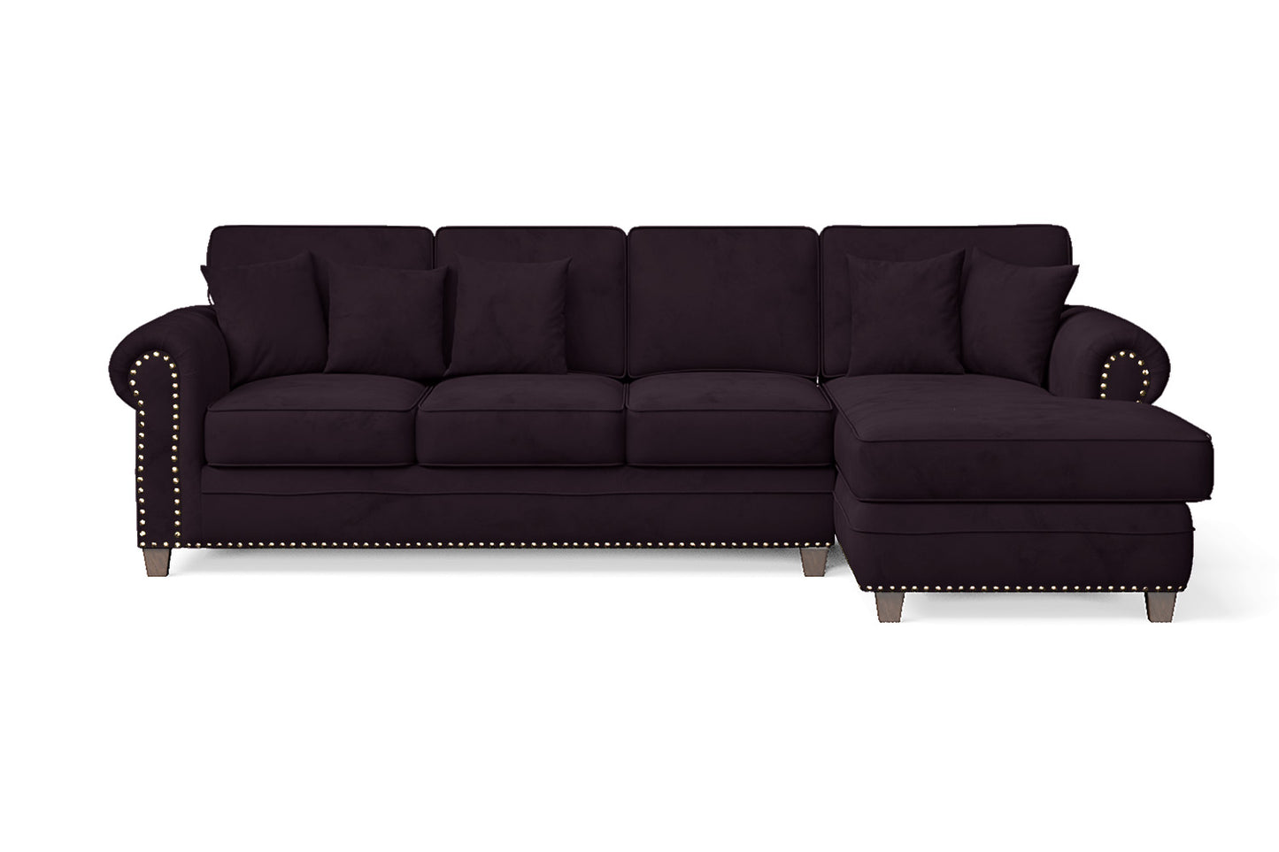 Marano 4 Seater Right Hand Facing Chaise Lounge Corner Sofa Purple Velvet