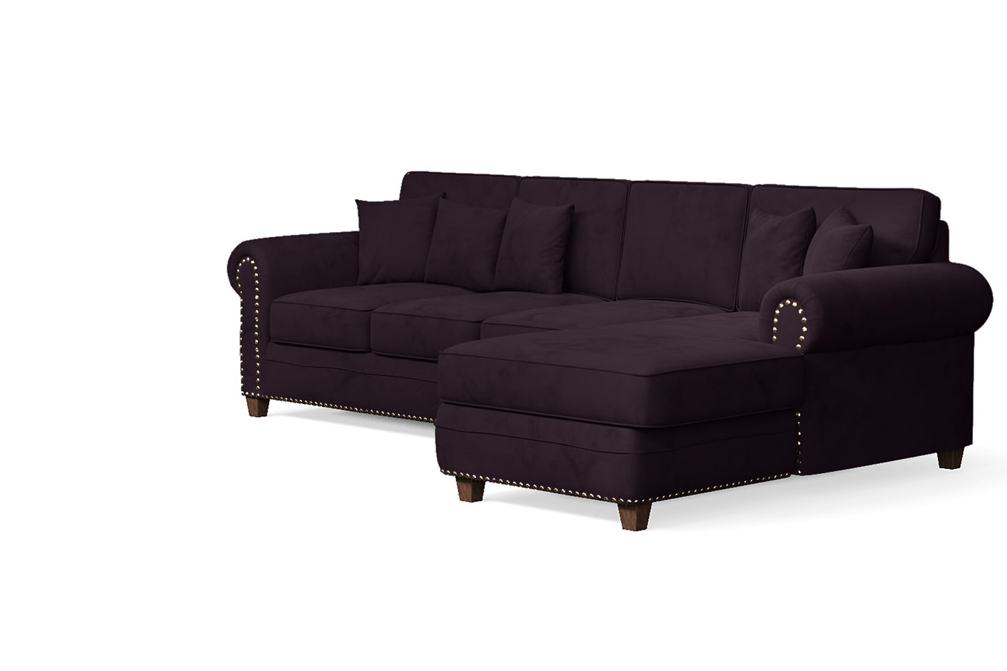 Marano 4 Seater Right Hand Facing Chaise Lounge Corner Sofa Purple Velvet