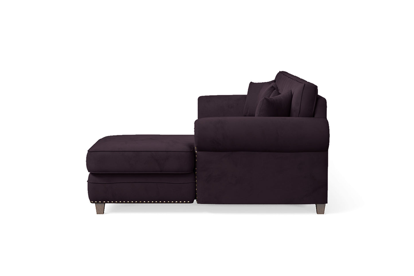 Marano 4 Seater Right Hand Facing Chaise Lounge Corner Sofa Purple Velvet