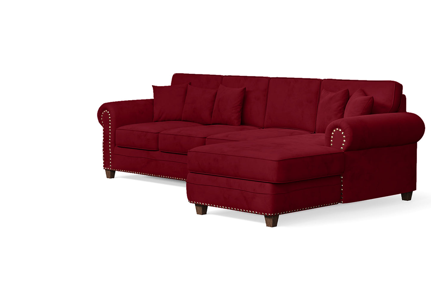 Marano 4 Seater Right Hand Facing Chaise Lounge Corner Sofa Red Velvet