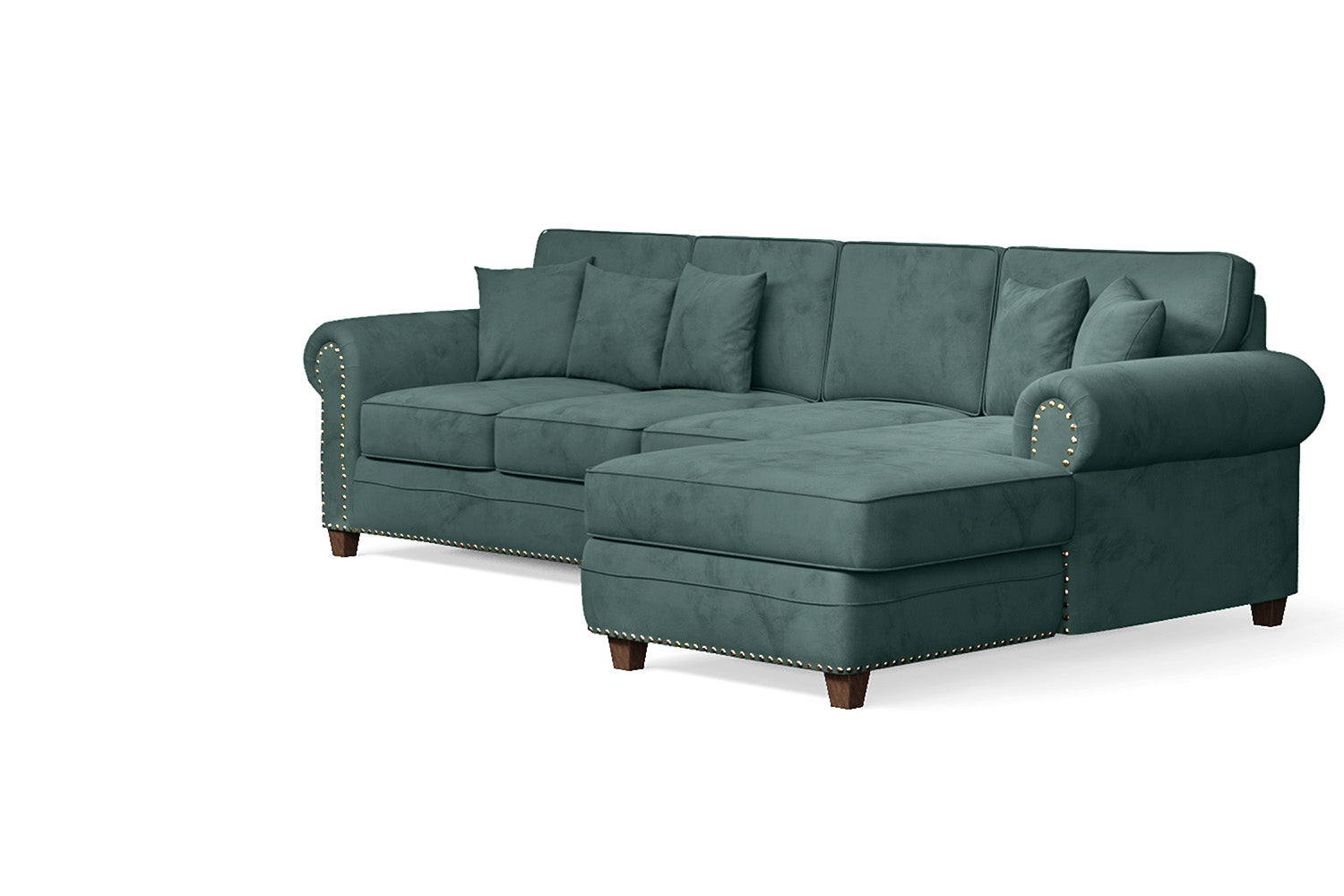 Marano 4 Seater Right Hand Facing Chaise Lounge Corner Sofa Teal Velvet