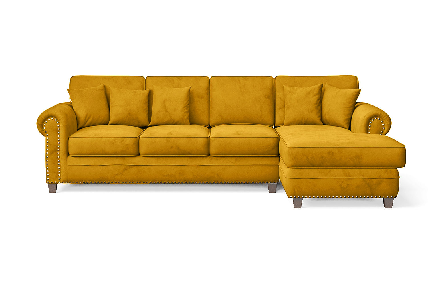 Marano 4 Seater Right Hand Facing Chaise Lounge Corner Sofa Yellow Velvet