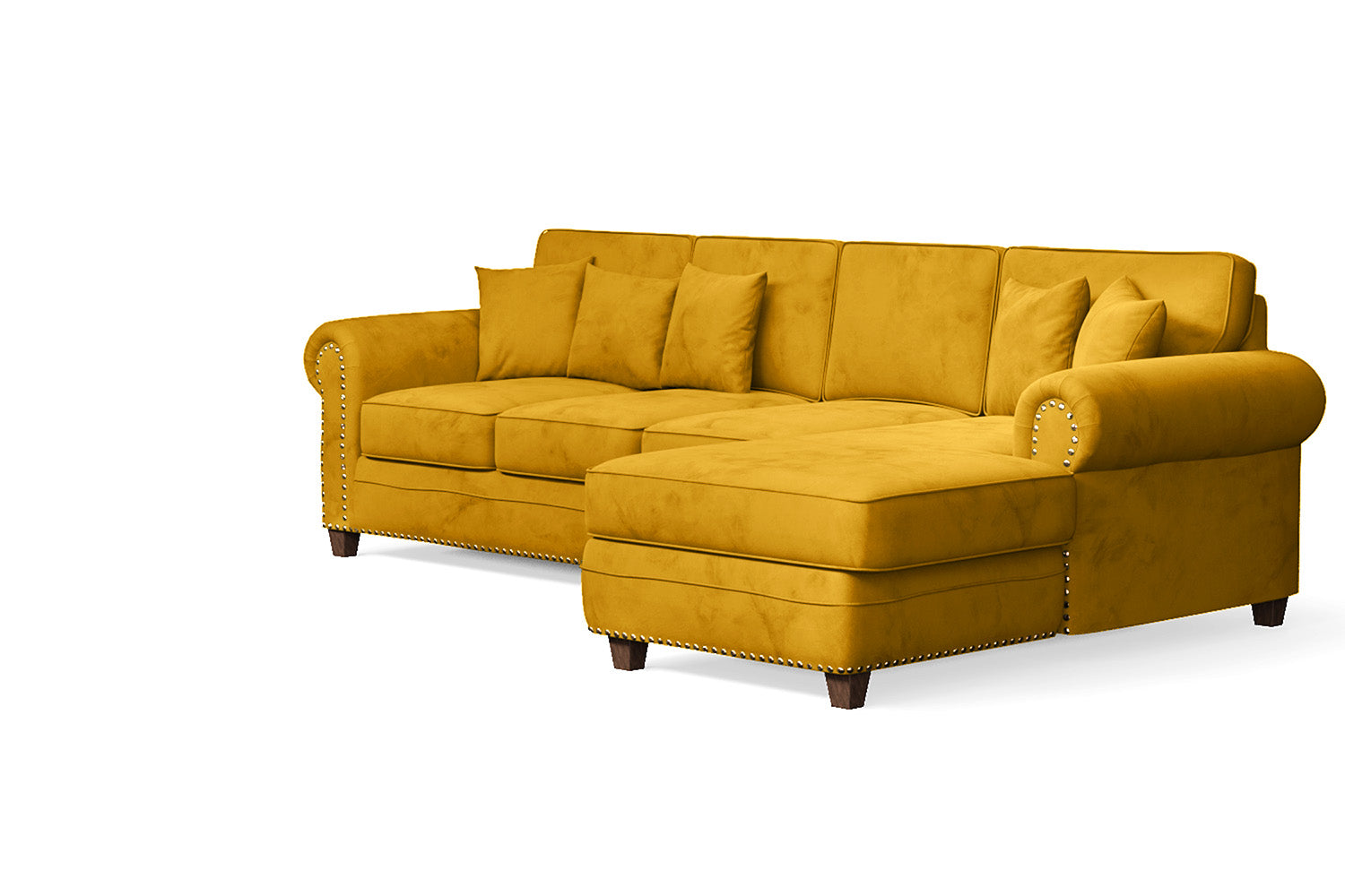 Marano 4 Seater Right Hand Facing Chaise Lounge Corner Sofa Yellow Velvet