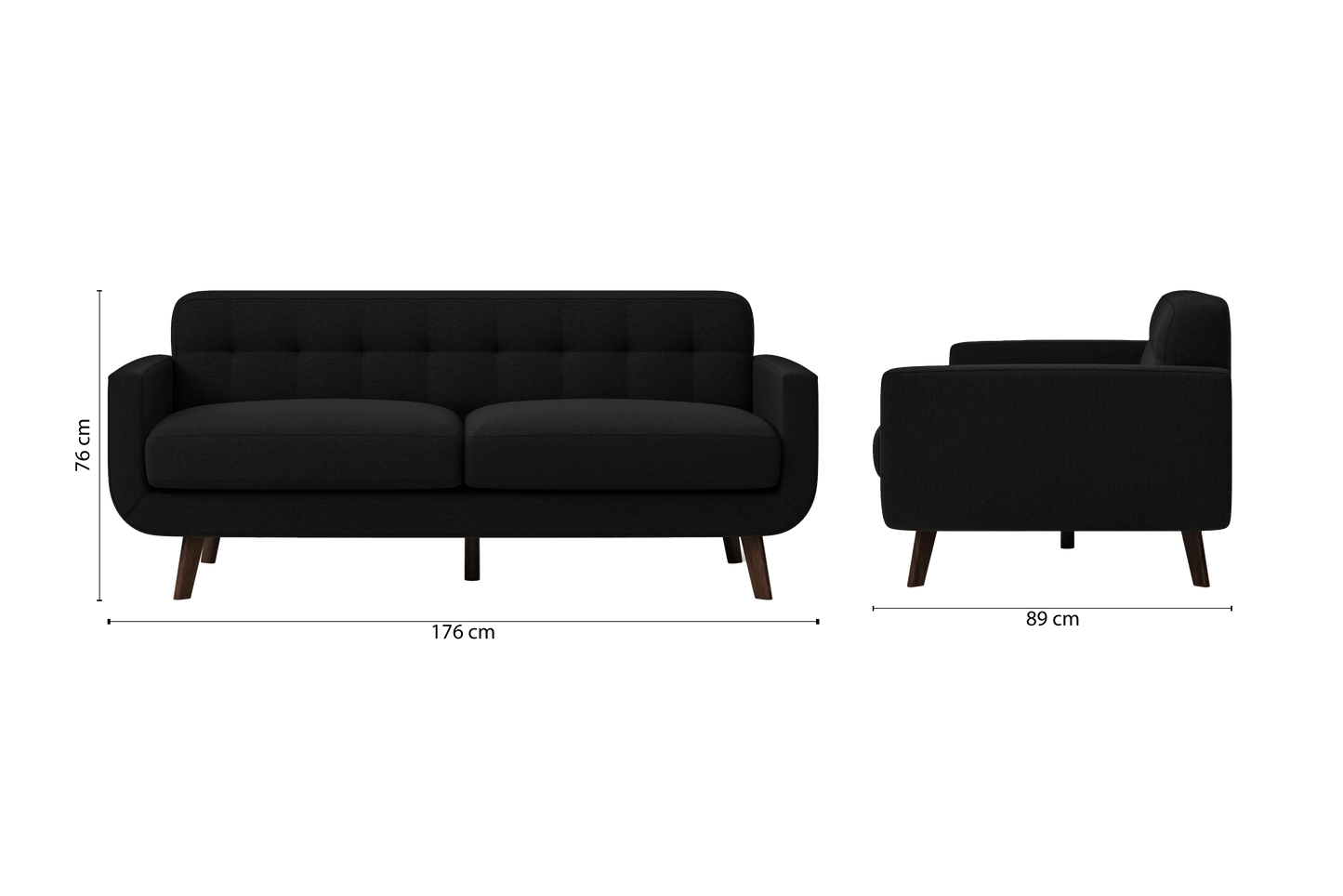 Marsela 2 Seater Sofa Black Linen Fabric