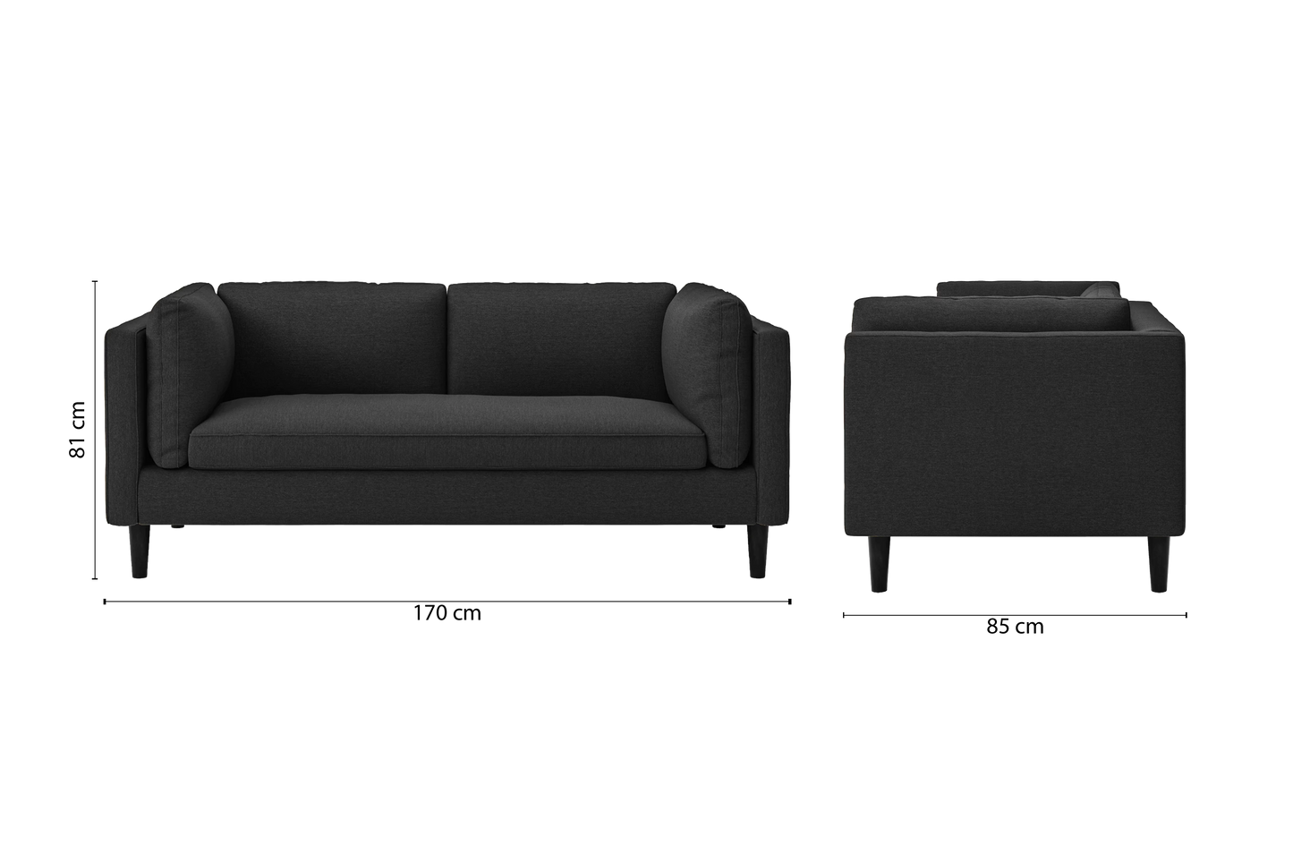 Matera 2 Seater Sofa Black Linen Fabric