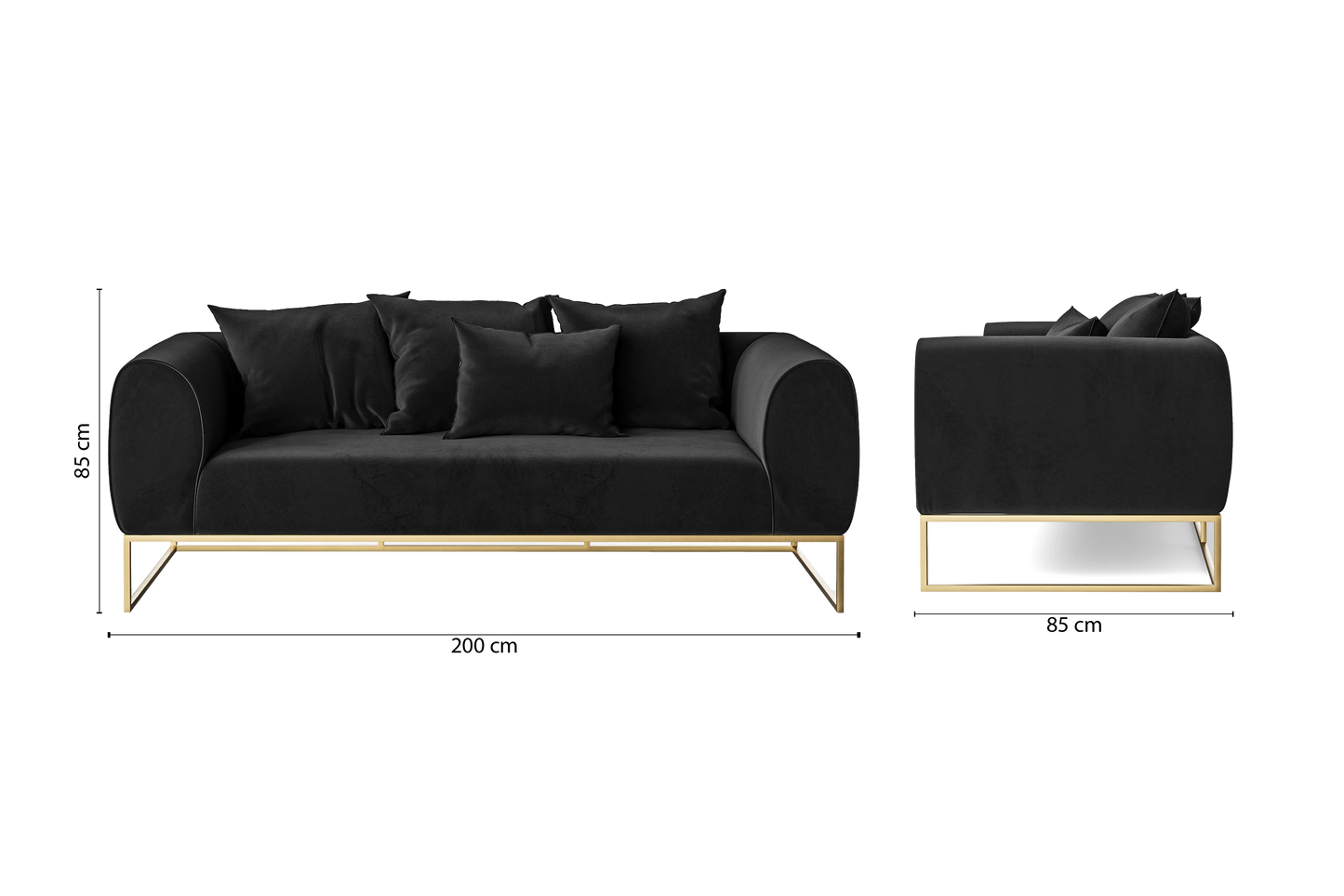 Mazara 3 Seater Sofa Black Velvet